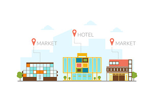 Market, Hotel Buildings, Modern, an Object Illustration by TopVectors