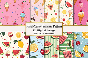 Hand-Drawn Summer Pattern Bundle, an Illustration by OK Design