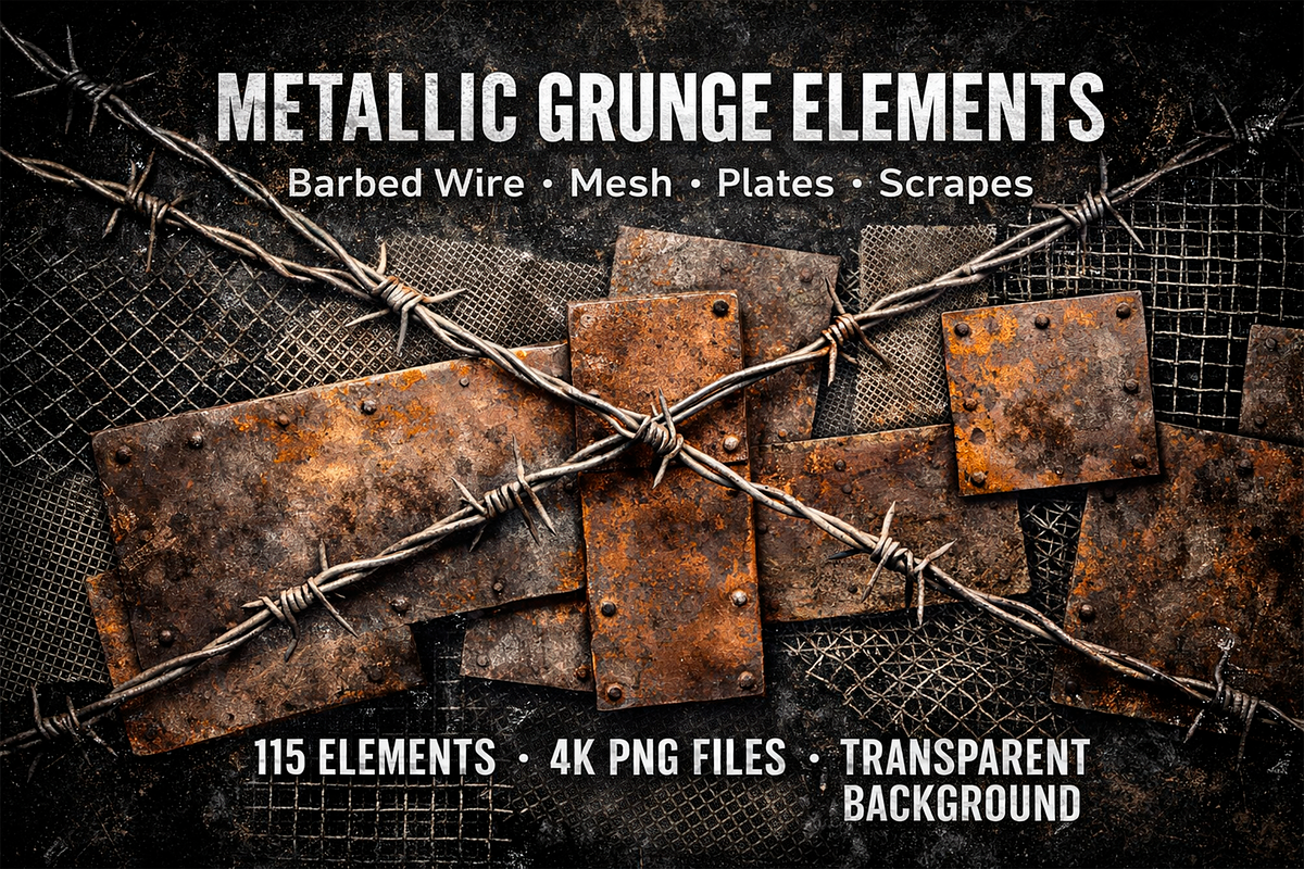 METALLIC GRUNGE ELEMENTS, an Object Graphic by BeNone Designs (Photo 1 of 5)