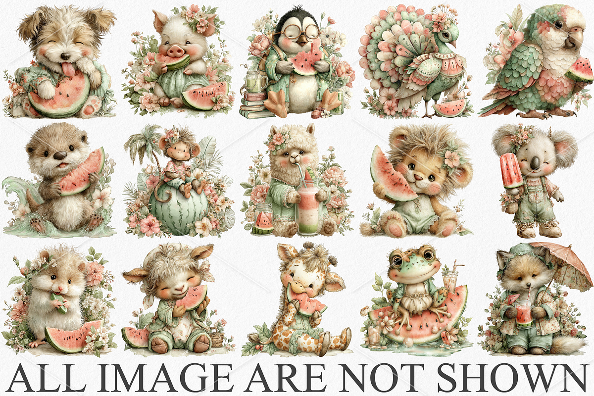 Summer Animals Watermelon Clipart, a Seasonal Illustration by Canvas Craft (Photo 4 of 7)