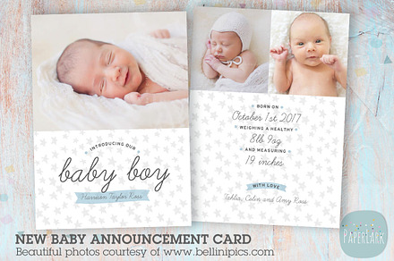 AN006 Baby Boy Announcement Card, a Card Template by Paper Lark