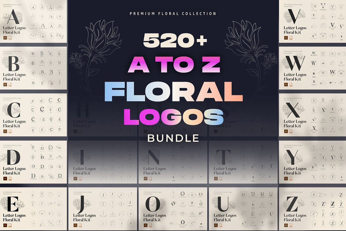 520 A to Z Floral Logos Bundle, a Branding & Logo Template by AN Productions (Photo 1 of 223)