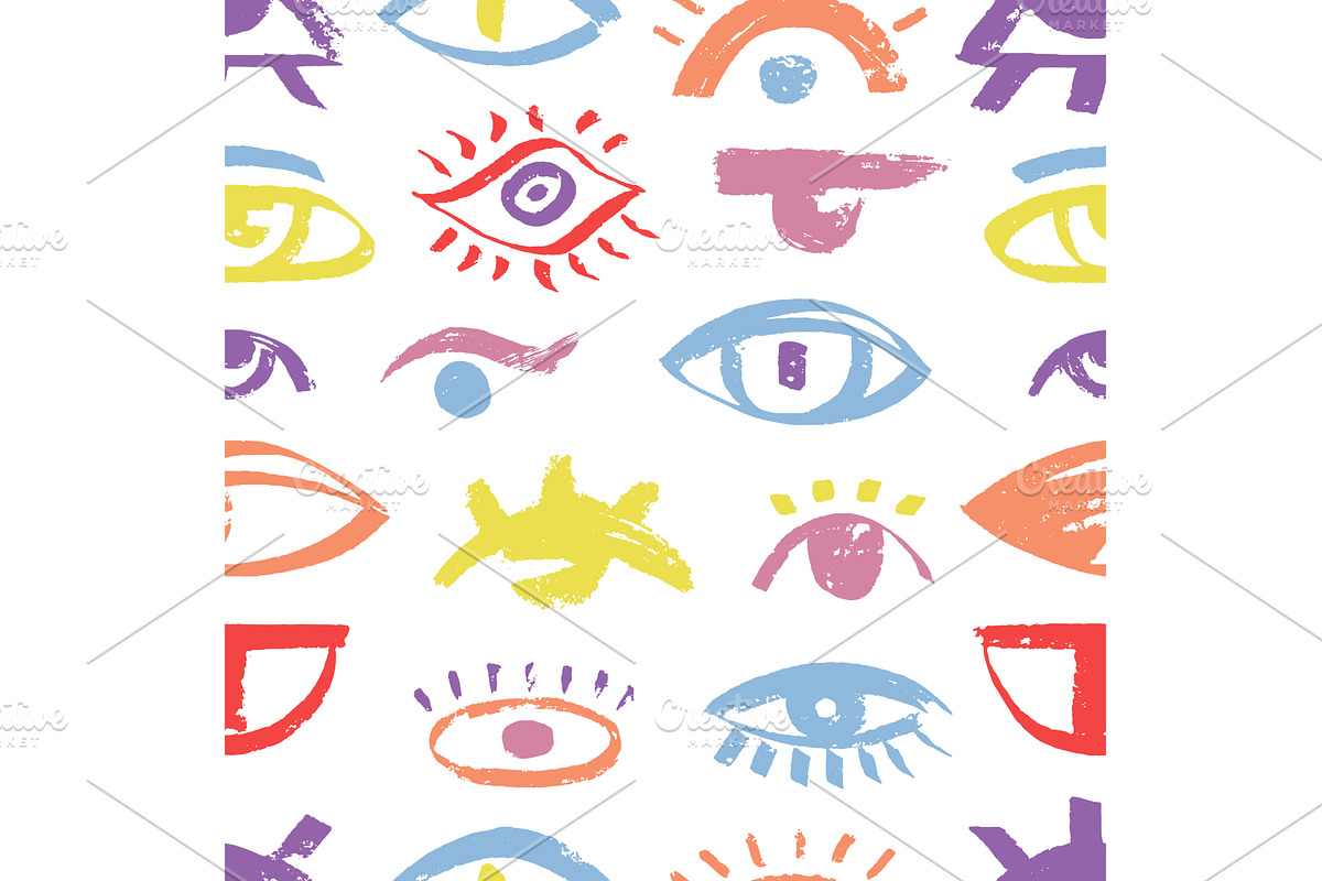 Grunge eyes seamless pattern. Quirky, an Illustration by Valerie Bodnar