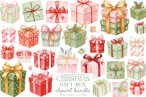 Watercolor Christmas Gift Clipart, an Illustration by SinaCreation