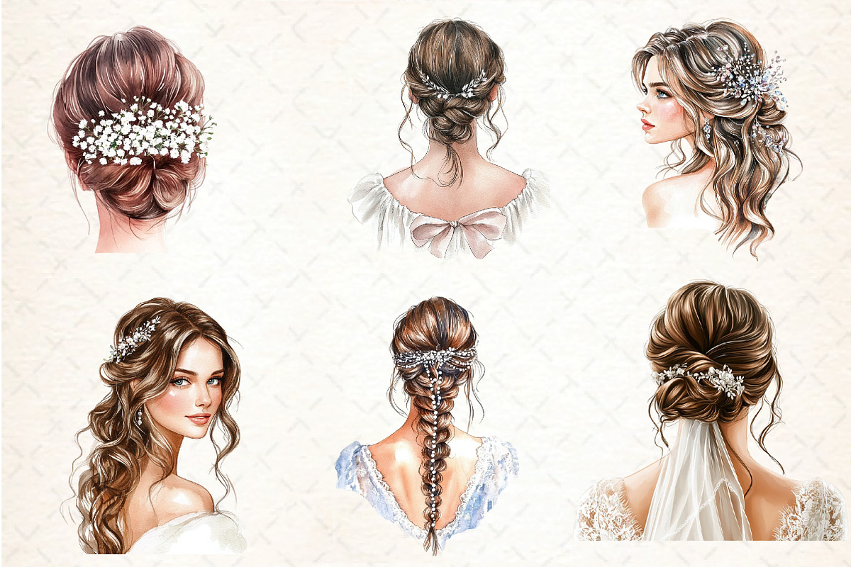 Beautiful Bridal Hairstyle Clipart, an Illustration by DreamCafeArt (Photo 2 of 6)