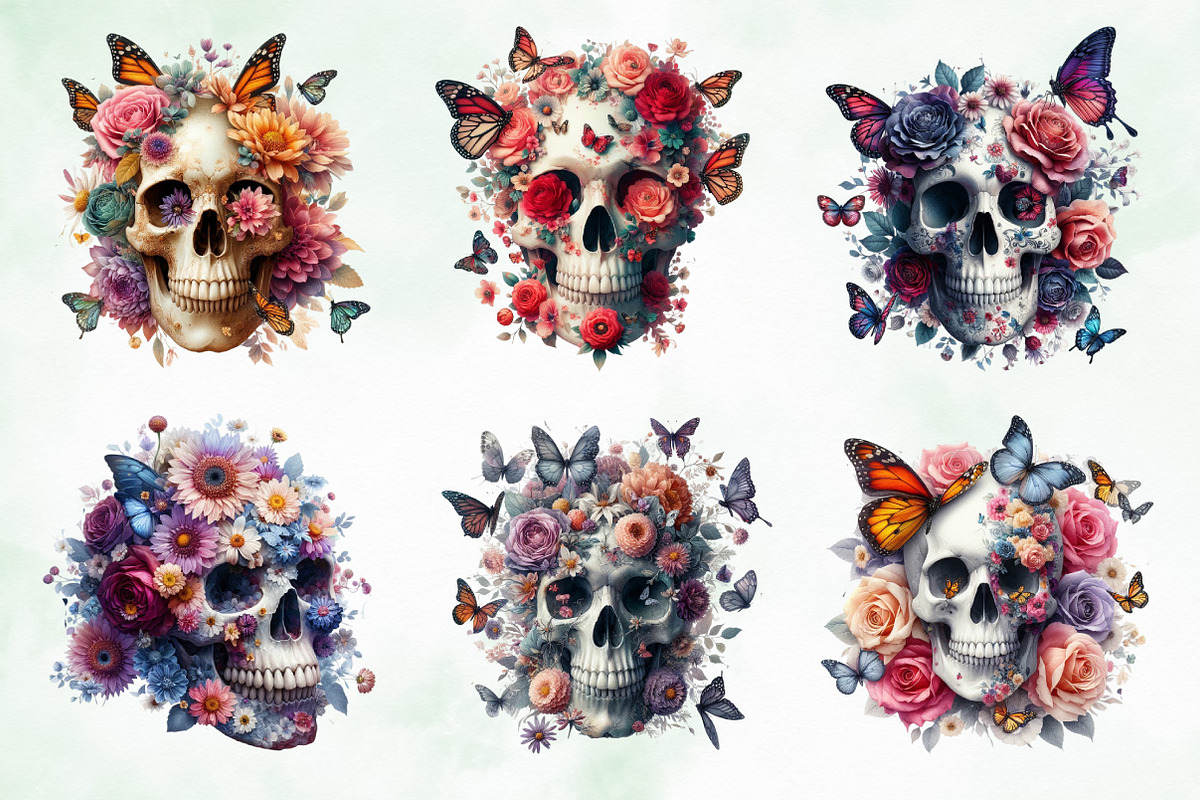 Halloween Floral Skull & Butterflies, an Illustration by Creative Art (Photo 2 of 4)