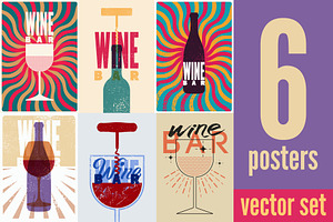 Wine Bar design vector poster set., a Food Illustration by PoPaShop