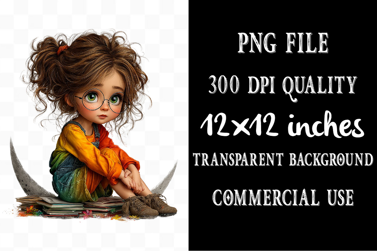 School Girl Whimsical Clipart, a Person Illustration by Designking (Photo 4 of 5)