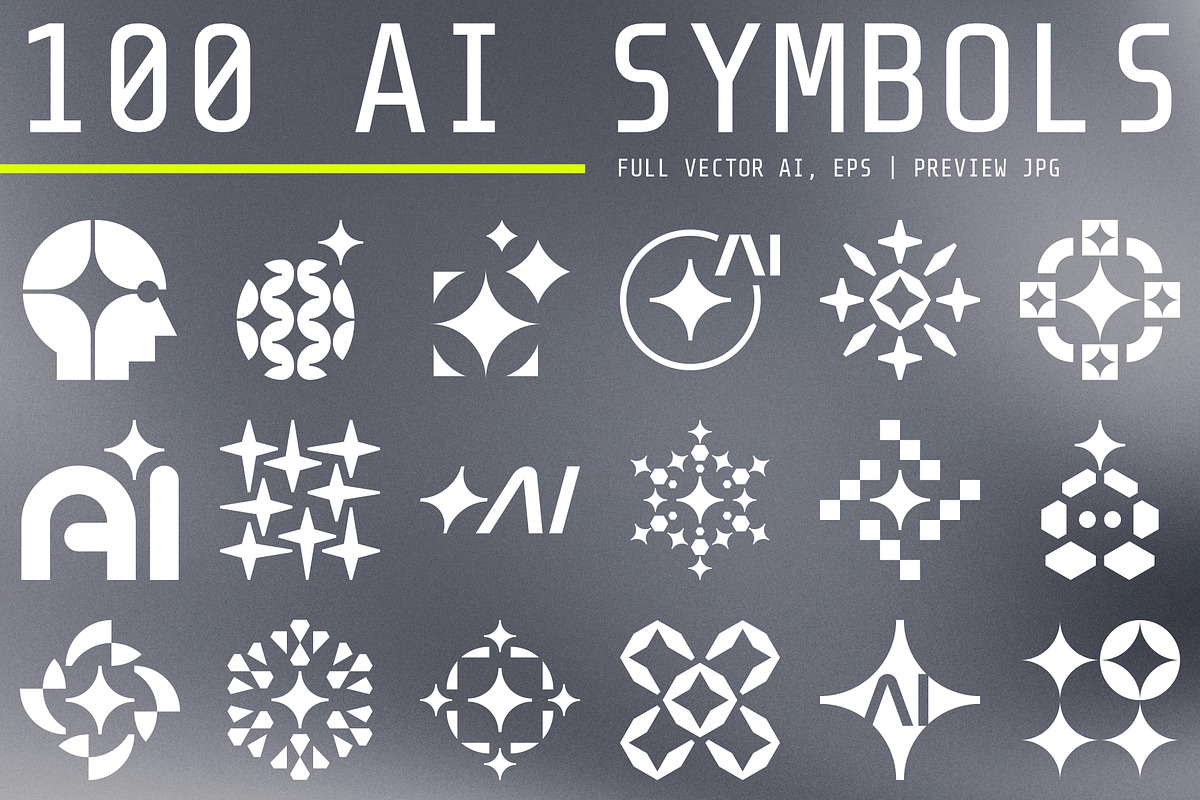 100 Artificial Intelligence Symbols, an Object Graphic by Firowerk (Photo 1 of 4)