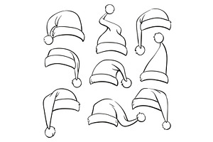 Santa Hats Sketch Set Isolated On