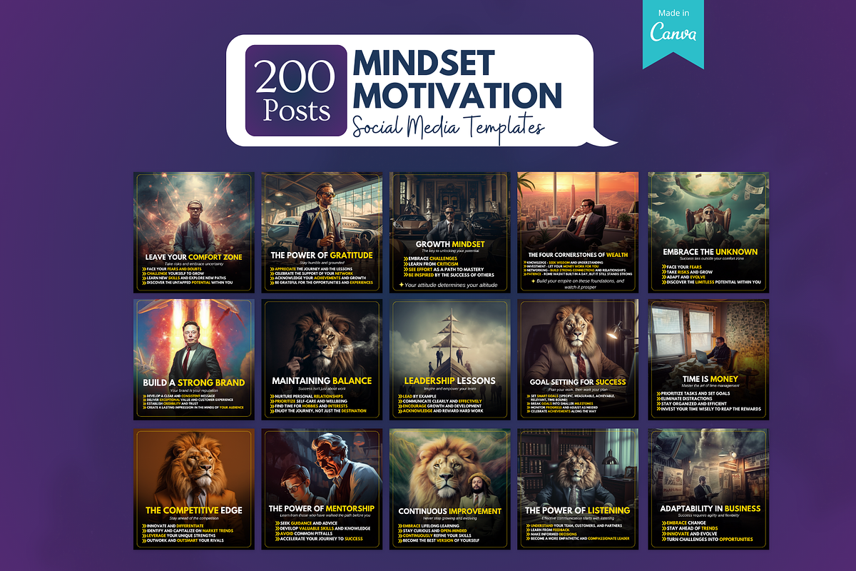 Mindset Motivation Canva Templates, a Social Media Template by Viral Content Design (Photo 2 of 7)
