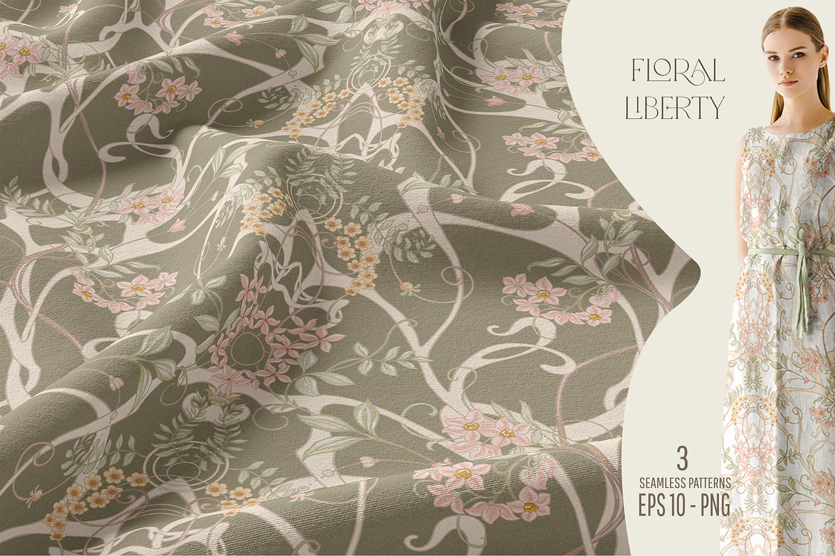 Floral liberty - 3 seamless patterns, a Pattern Graphic by Elen-Lane (Photo 1 of 5)