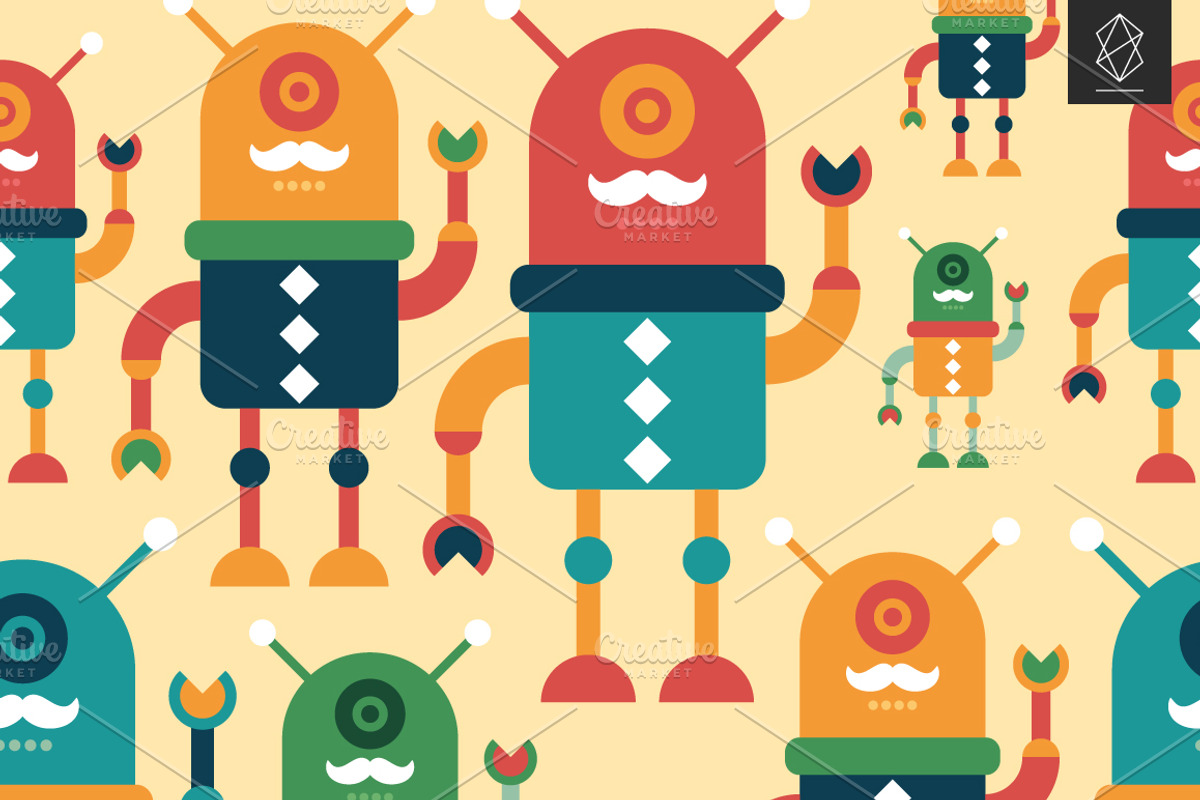 Funny robots seamless pattern set, a Pattern Graphic by Yury Velikanov (Photo 3 of 5)
