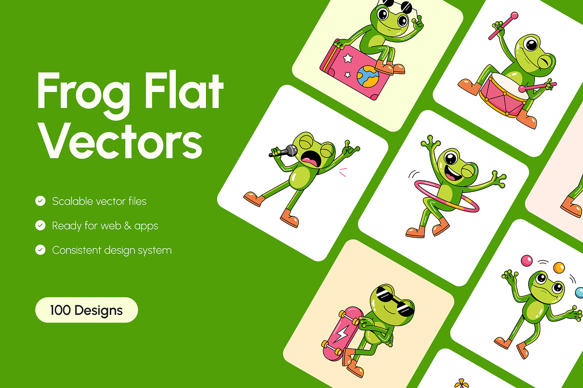 100 Frog Flat Vector Icons, an Emoji Icon by Creative Stall (Photo 1 of 11)