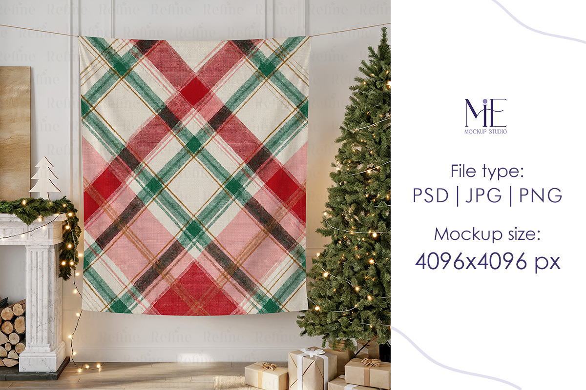 Tapestry Mockup Christmas Banner, a Merchandise Mockup by Mie Mockup Studio (Photo 3 of 7)