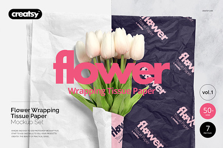 Flower Wrapping Paper Mockup Set, a Pens & Pencil Mockup by creatsy5