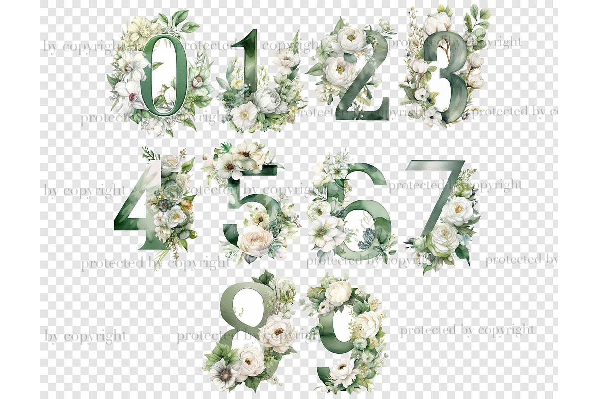 Greenery Alphabet Lettering Clipart, an Education Illustration by GlamArtZhanna (Photo 7 of 7)