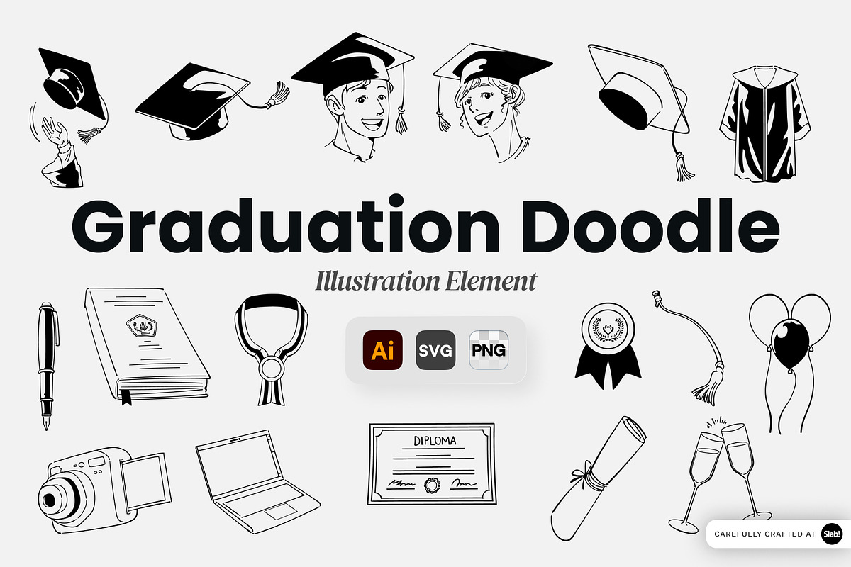Graduation Doodle Illustration, an Object Graphic by SLAB! Design (Photo 1 of 3)