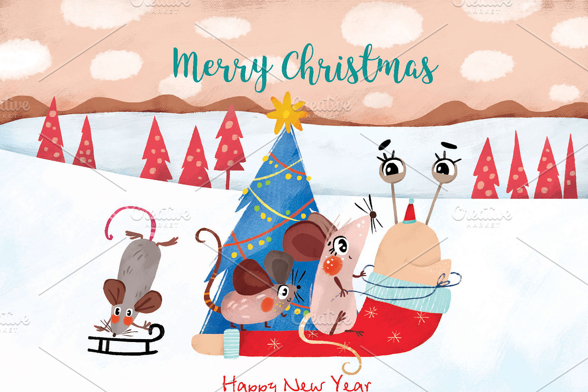 12 Christmas Postcards, an Animal Illustration by Ovocheva (Photo 7 of 12)