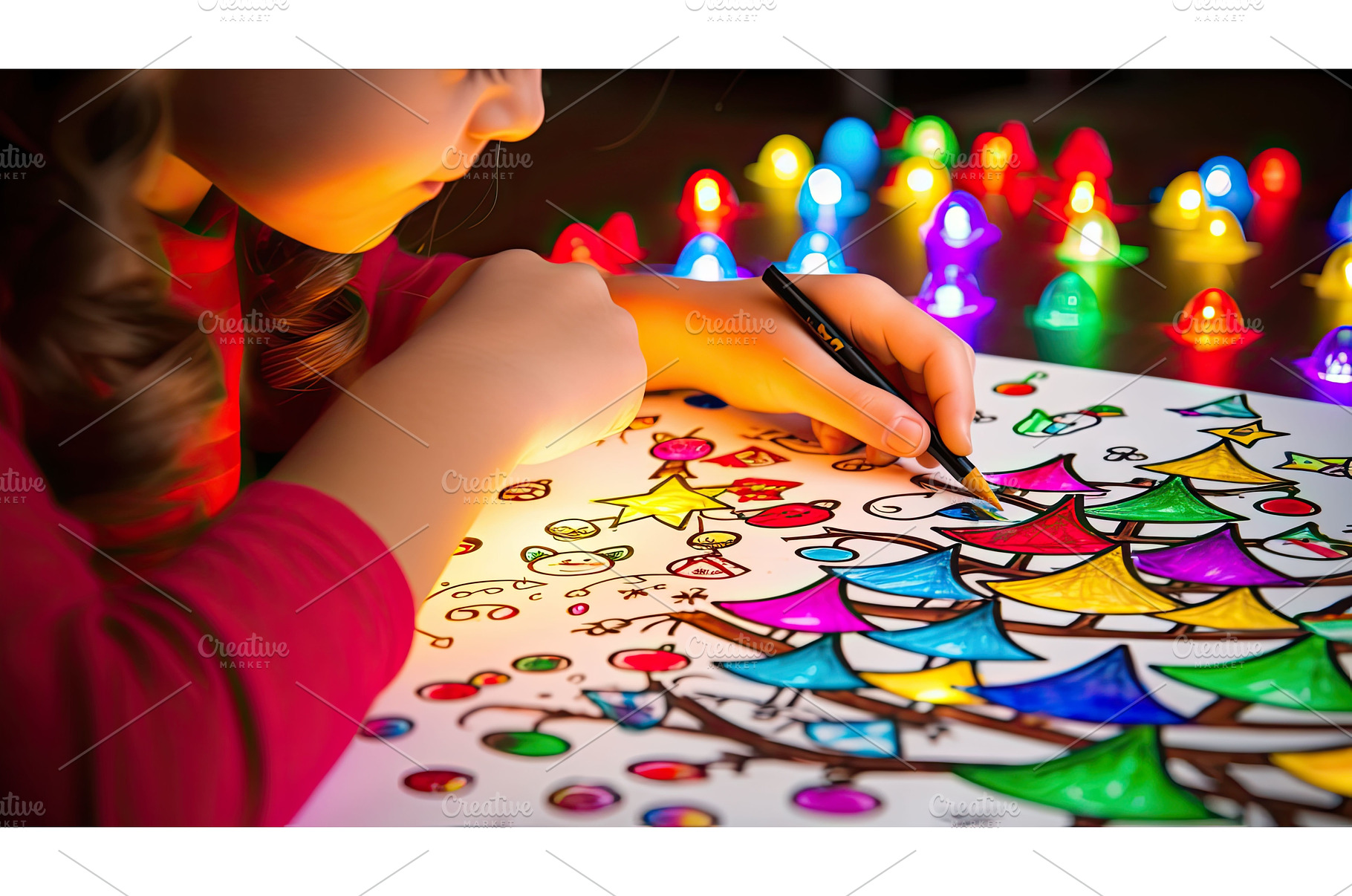 markers christmas lights drawing ai, a Background Photo by pikepicture