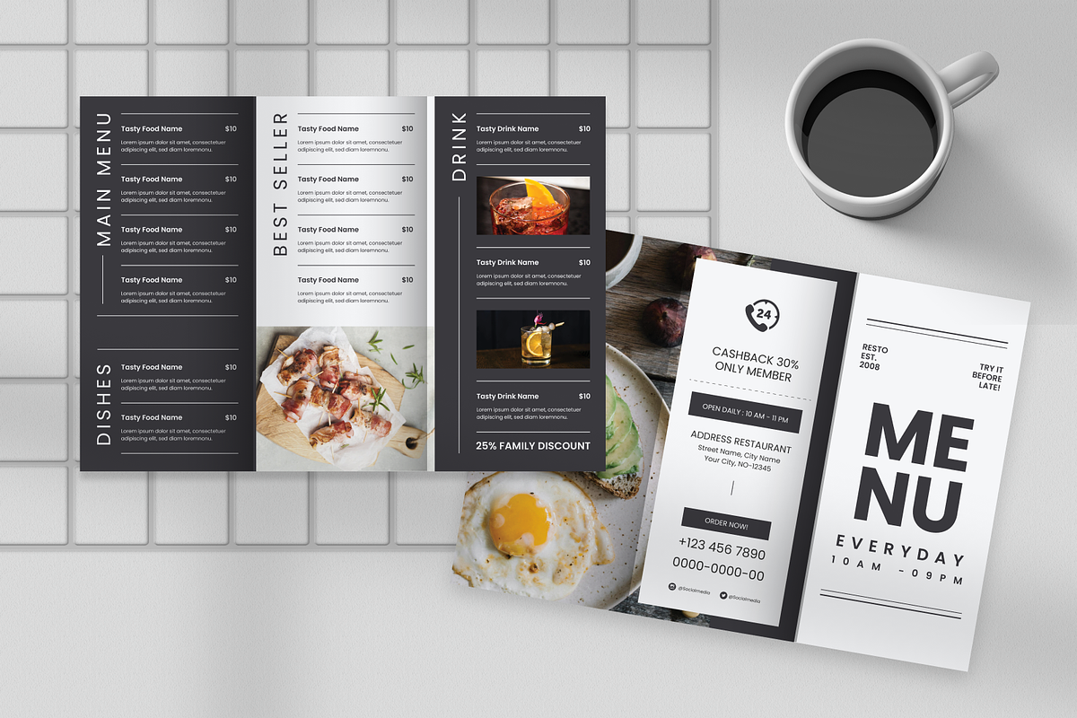 Restaurant Menu Trifold Brochure, a Brochure Template by Annora Studio (Photo 2 of 5)