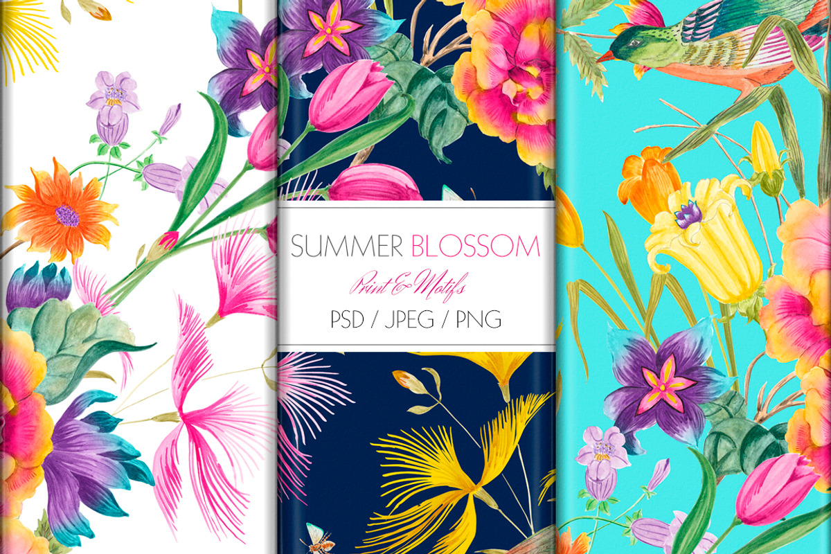 Watercolor Summer Blossoms, a Pattern Graphic by TSTUDIO