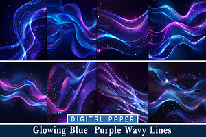Glowing Blue Purple Wavy Lines, a Pattern Graphic by Printable Treasure