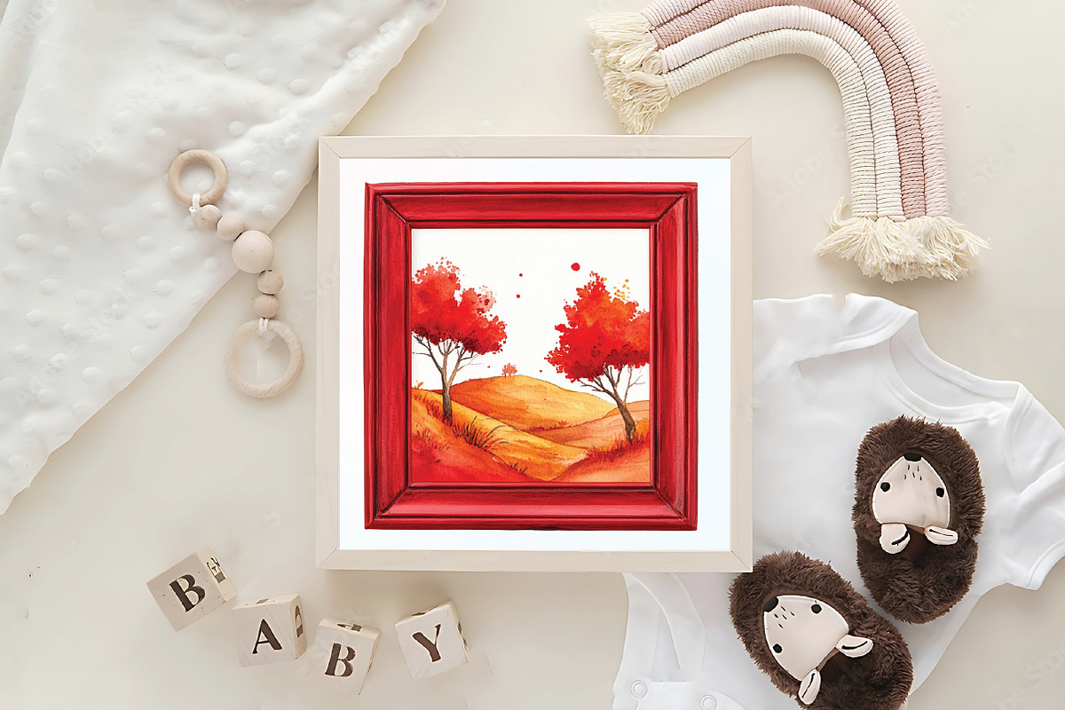Watercolor Red Autumn Cottage PNG, an Illustration by CraftArtStudio (Photo 6 of 6)