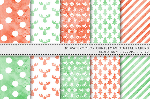 Watercolour Christmas Digital Paper preview 3