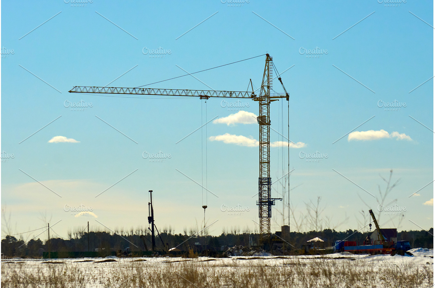Construction site with crane and, an Industrial Photo by darksoul72