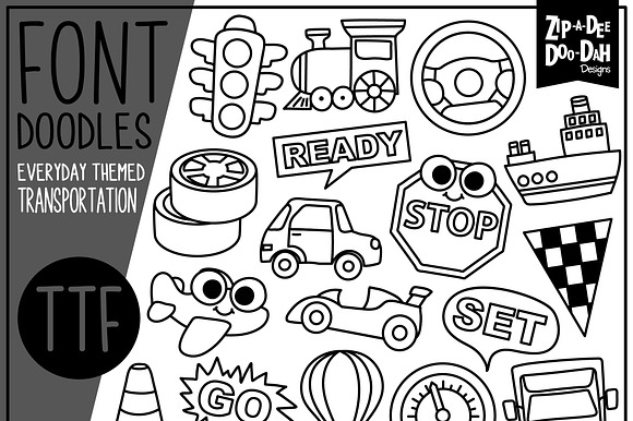 Transportation Doodle Font preview 4