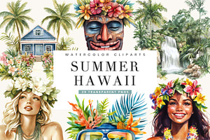 Watercolor Summer Hawaii Clipart, a Person Illustration by BusyDaydesign
