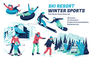 Ski Resort Flat Illustrations