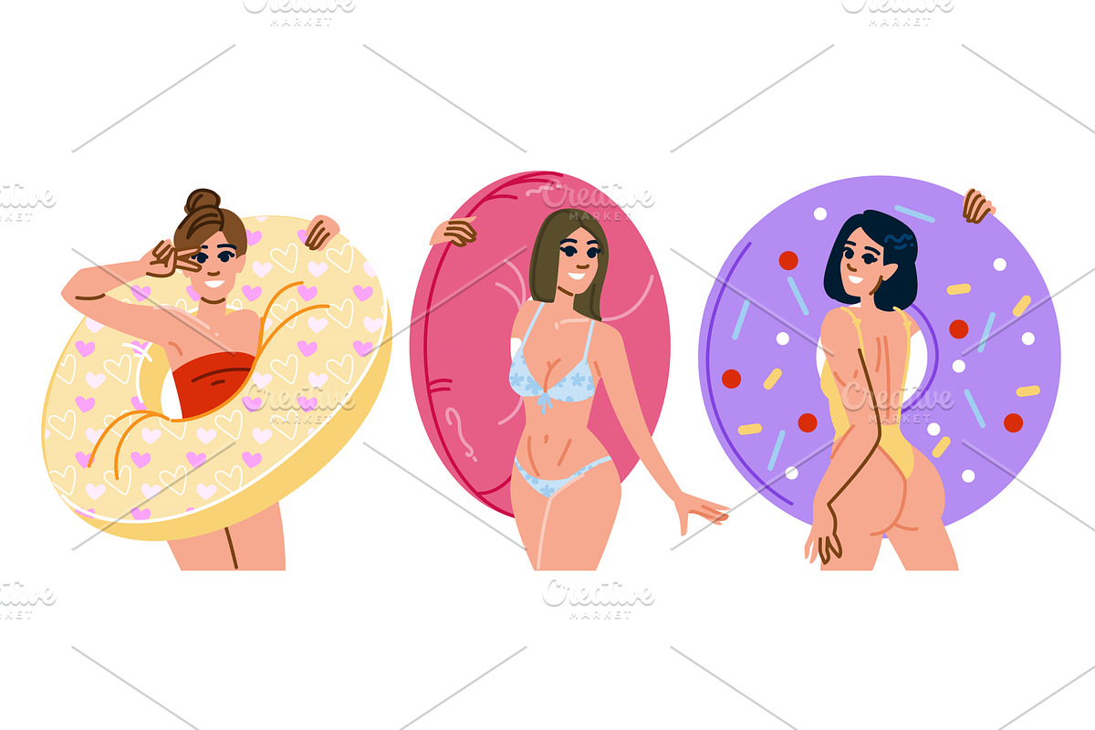 float woman inflatable ring vector, a Person Illustration by pikepicture