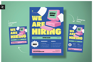 Blue Office Clerk Job Hiring Flyer, a Flyer Template by Neermana