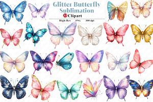 Glitter Butterfly Sublimation Clipar, an Illustration by Watercolor design