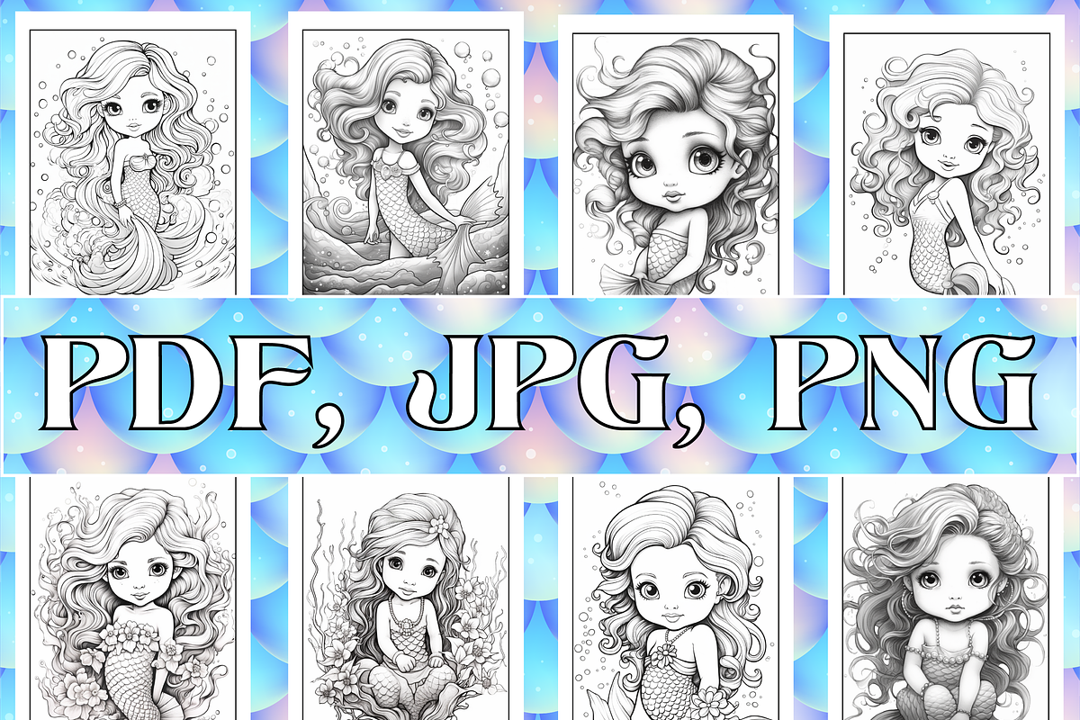 Cute Mermaid Coloring Pages for Kids, an Education Illustration by ...