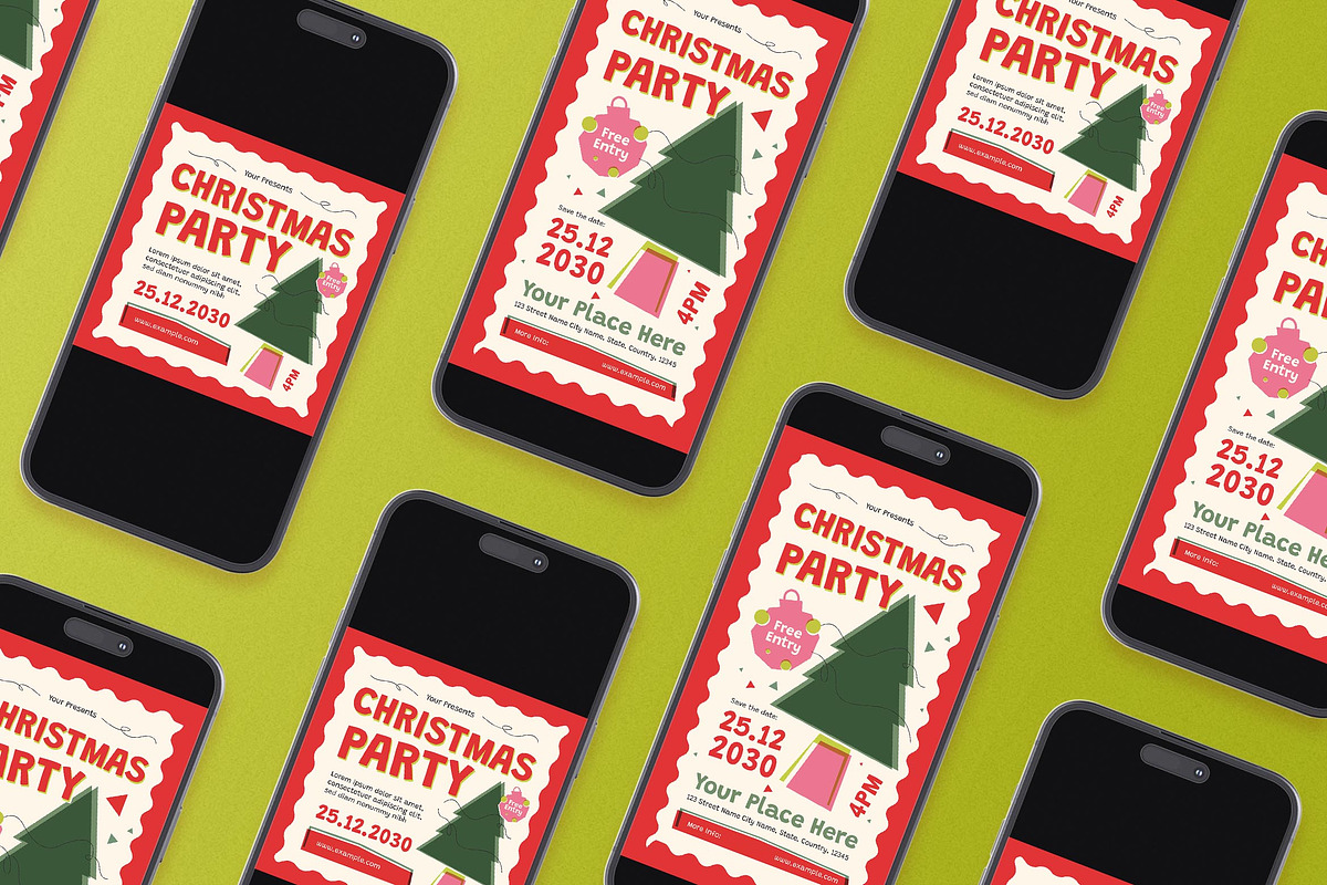 Red Riso Christmas Party Flyer Set, a Flyer Template by Aiyari Graphic (Photo 2 of 3)