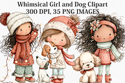 Whimsical Girl and Dog Clipart, an Illustration by Canvas Craft (Thumbnail 1 of 7)