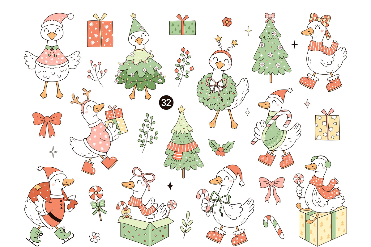 Silly Christmas Goose Clipart, an Animal Illustration by JulzaArt (Photo 2 of 6)
