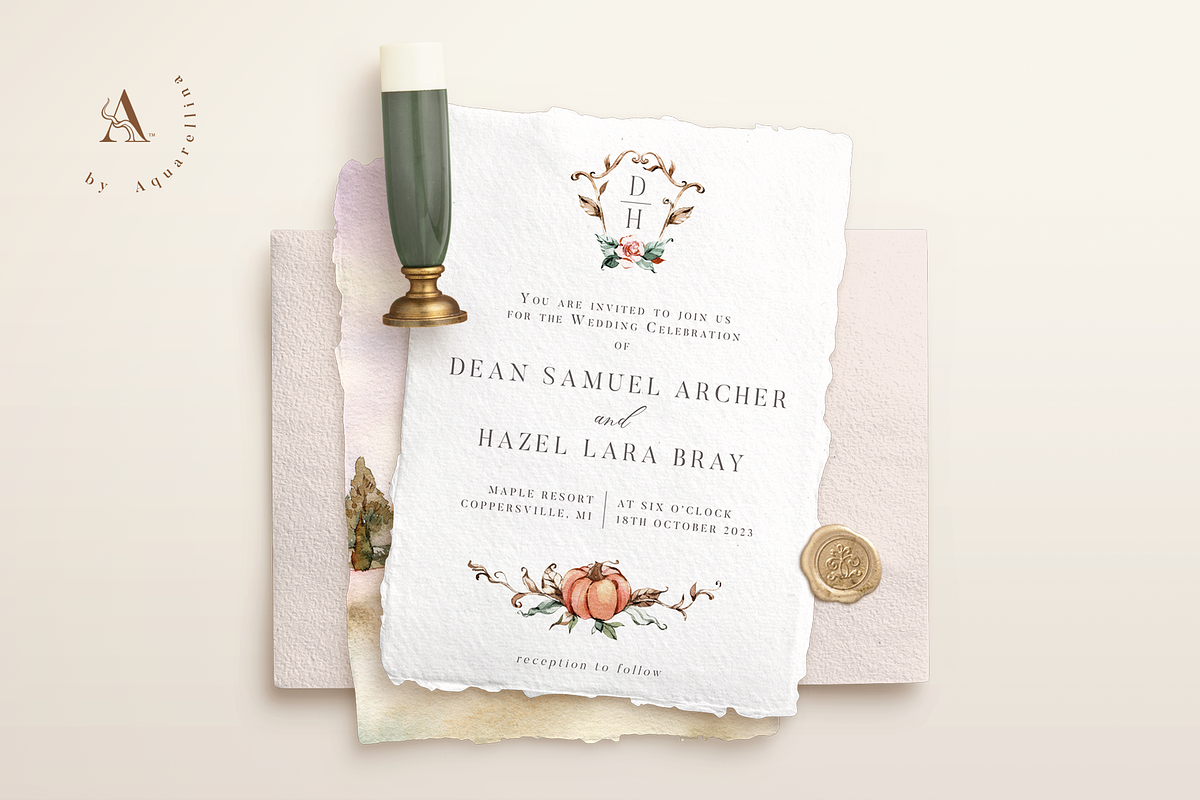 Romantic Fall Wedding Invitations, an Invitation Template by Aquarellina (Photo 8 of 10)