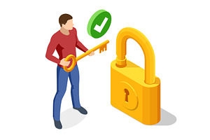 Isometric security concept with, a Person Illustration by Golden Sikorka