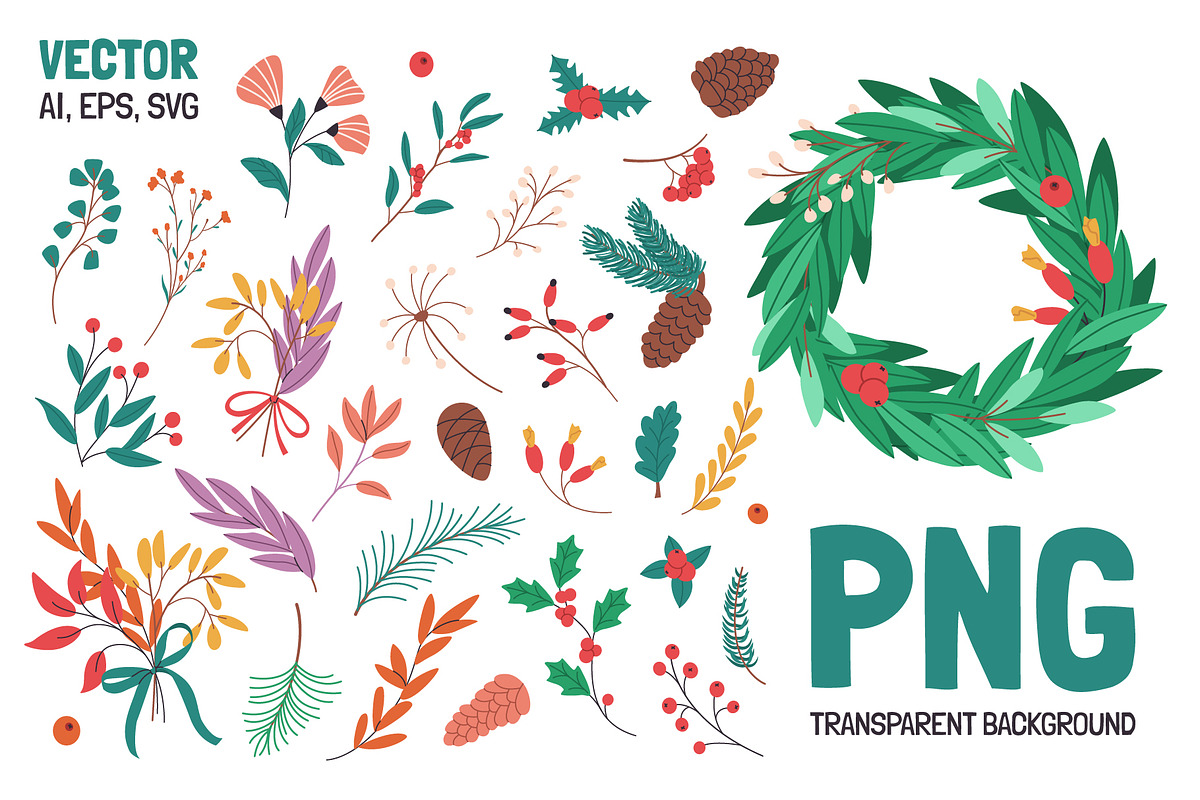 60+ CHRISTMAS FOLIAGE clipart, a Decorative Illustration by IuliiaSavko (Photo 3 of 6)