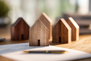 Model houses on a desk with papers, a Photo by Beautiful things