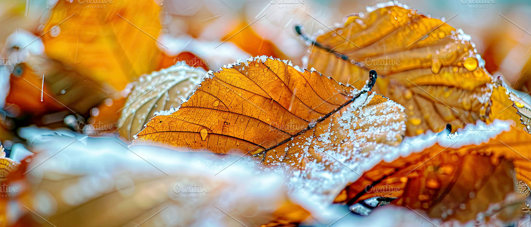 snow on the leaves, looks beautiful, a Photo by LOGOCREATIVE