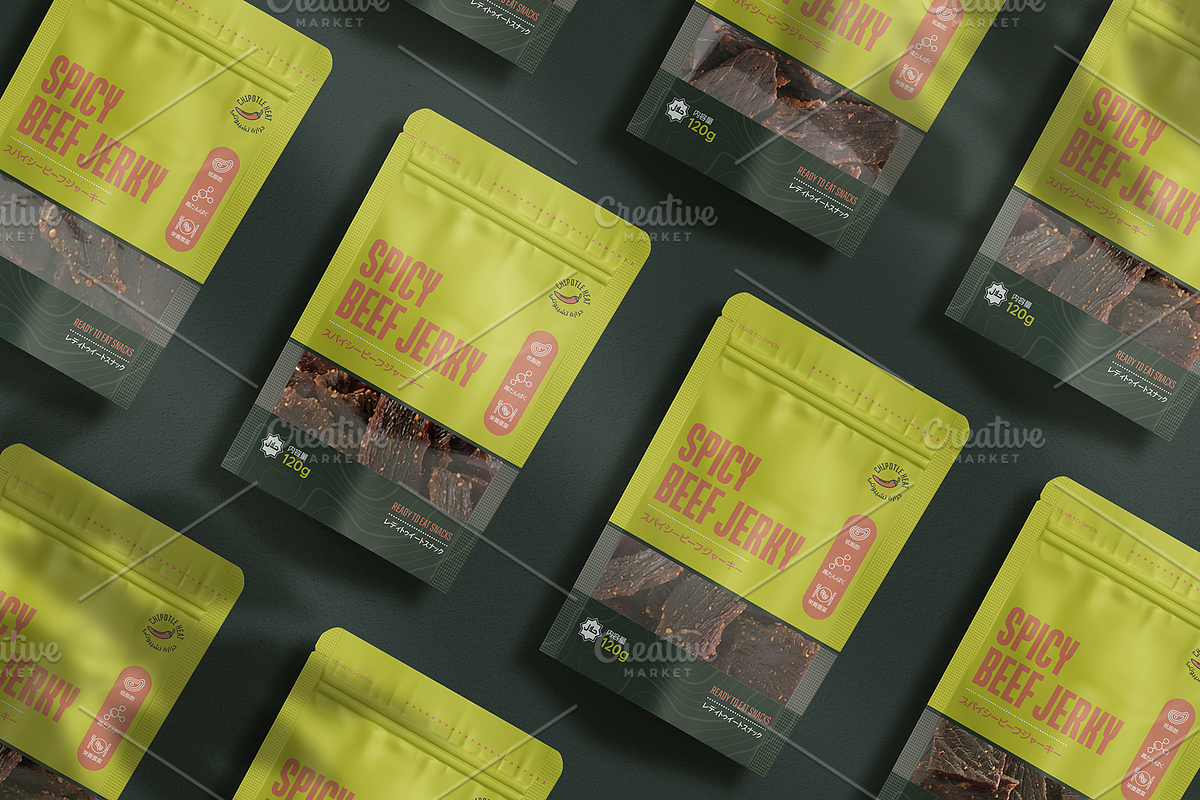 Spicy Beef Jerky Pouch Template JP, a Marketing Template by fisihsani (Photo 2 of 6)