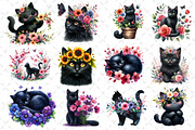 Watercolor Floral Black Cat Clipart, an Illustration by Dream Creation (Thumbnail 3 of 5)