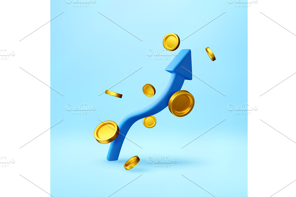 3D Blue arrow pointing upward and, a Finance Illustration by Abscent