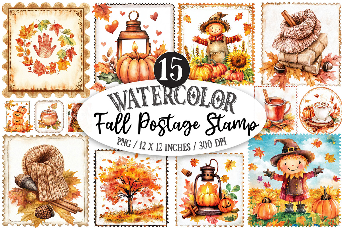 Fall Postage Stamp Clipart, a Seasonal Illustration by Designking (Photo 1 of 3)