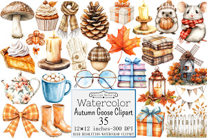 Watercolor Autumn Goose Clipart, a Seasonal Illustration by Design Market